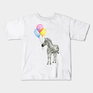 Zebra with Rainbow Balloons Kids T-Shirt